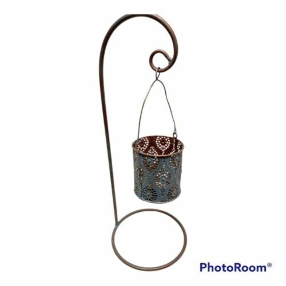 Tea Light Candle Holder Metal Copper Tone Patina Finish Hanging